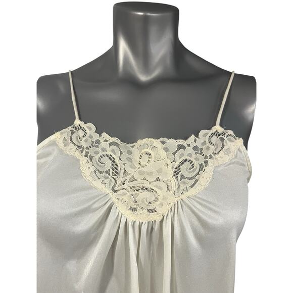 Vtg Camisole Slip Top Satin White Floral Lace Medium Cami Cottage Fairy Tank Top - Picture 1 of 12